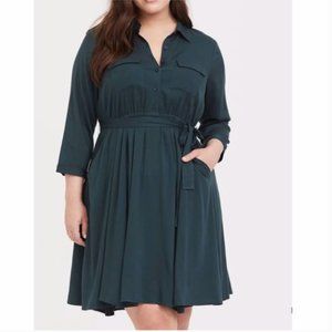 Torrid Mini Challis Button Front Shirt Dress Green Size 1X NEW